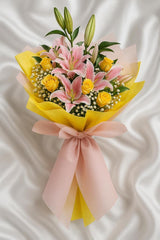 Yellow Sunshine Lily & Rose Bouquet