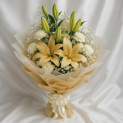 Ivory Glow – Lily & White Carnation Bouquet