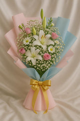 Blush Bloom – White Lily & Pink Rose Bouquet