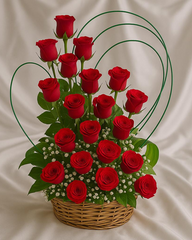 Red Rose Basket with Heart Loops