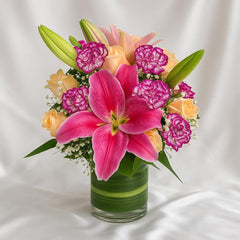 Radiant Charm – Pink Lily & Peach Rose Vase