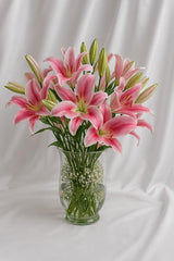 Elegant Pink Oriental Lilies in Glass Vase