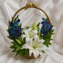 Elegant White Lilies & Blue Orchids Basket
