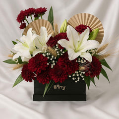 Elegant Harmony – White Lily & Burgundy Bloom Box