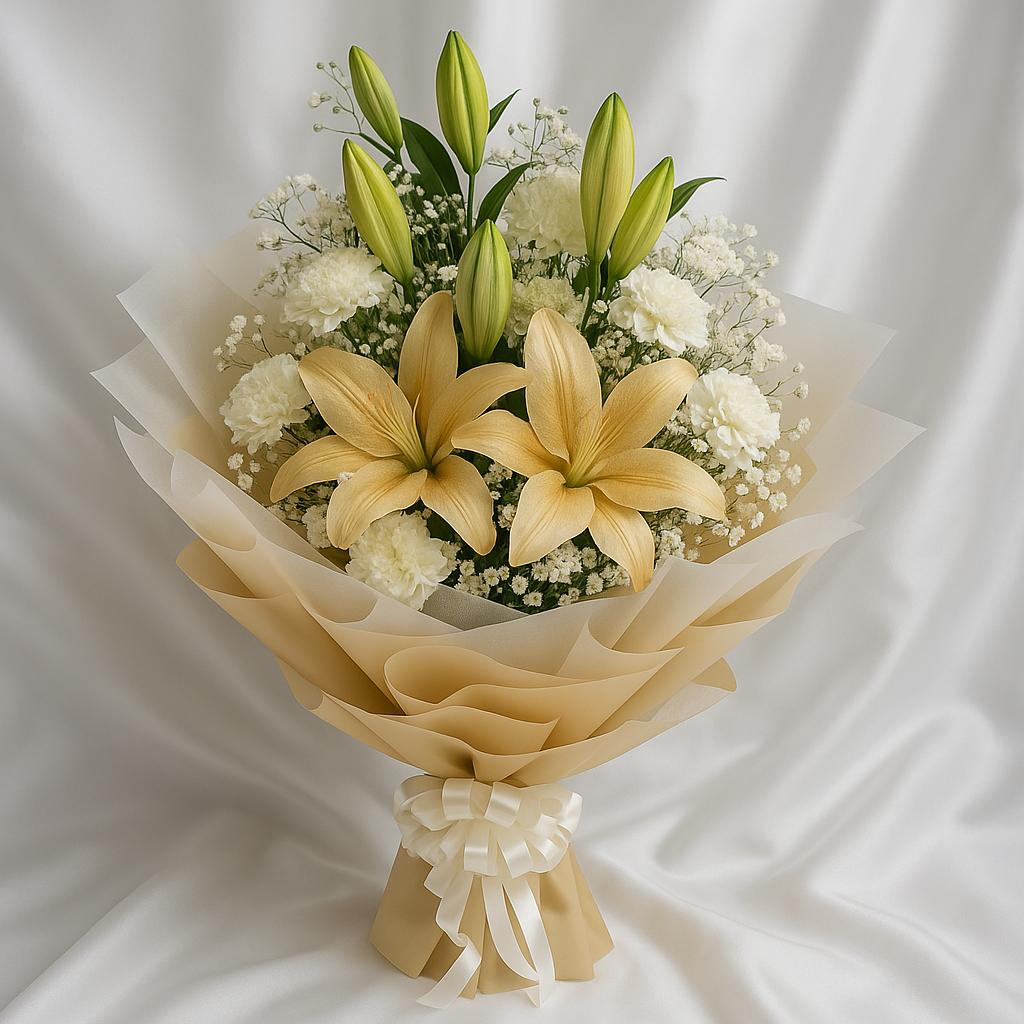 Ivory Glow – Lily & White Carnation Bouquet