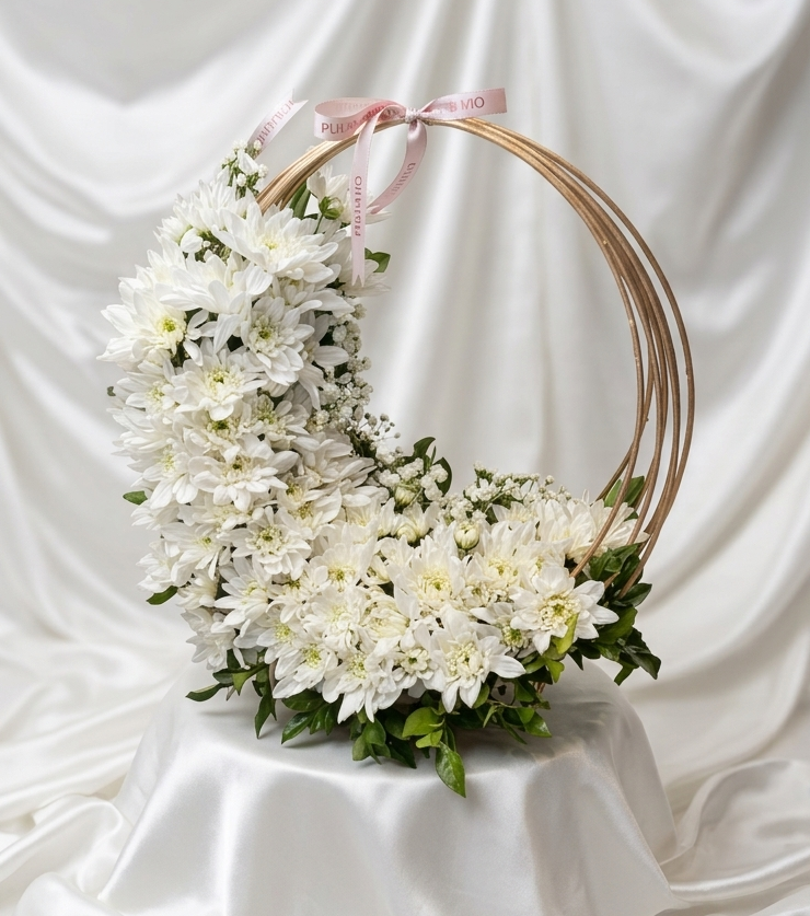 Elegant White Chrysanthemum Hoop Arrangement