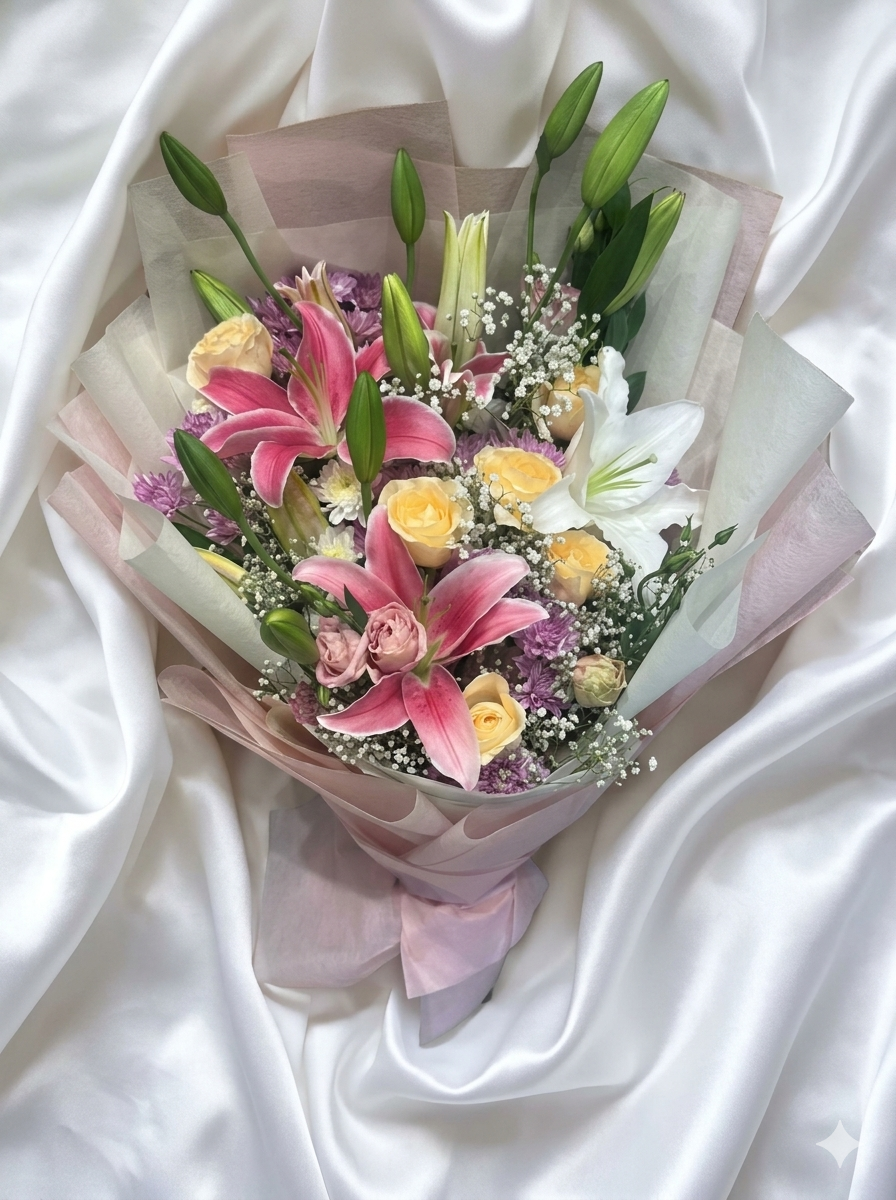 Blush Pink Lily & Rose Premium Bouquet